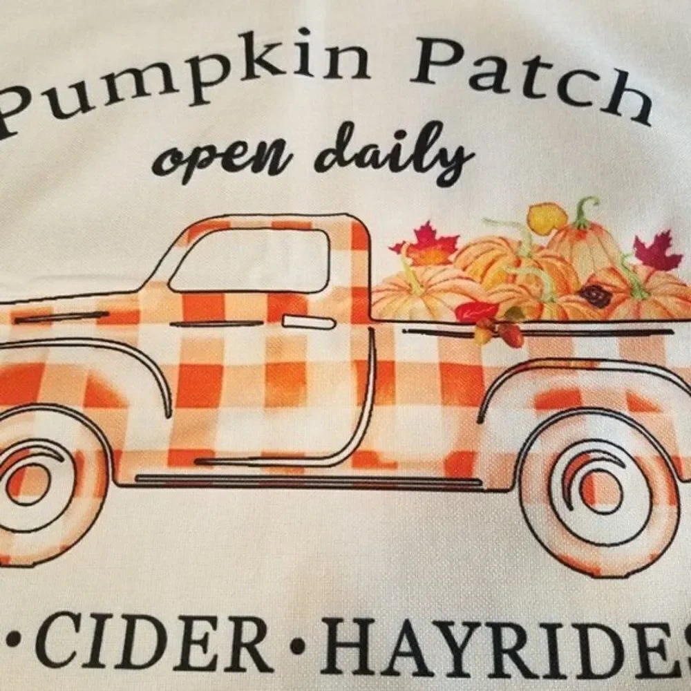 Patchwork Truck 1Accent Throw Pillow Cover Case Pumpkin Patch Open Daily 7